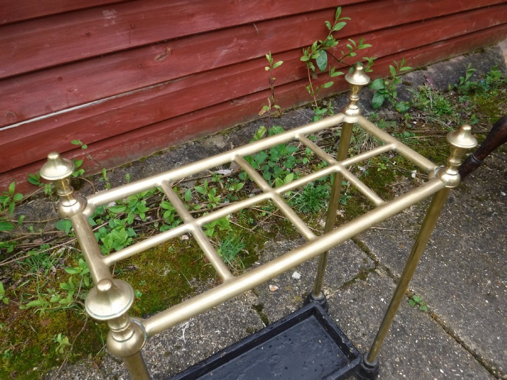 19th century polished brass and iron 8 division stick stand View III