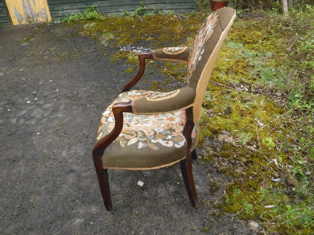Mahogany desk armchair with needlework upholstery View III