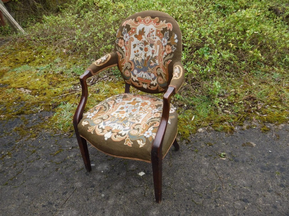 Mahogany desk armchair with needlework upholstery View V