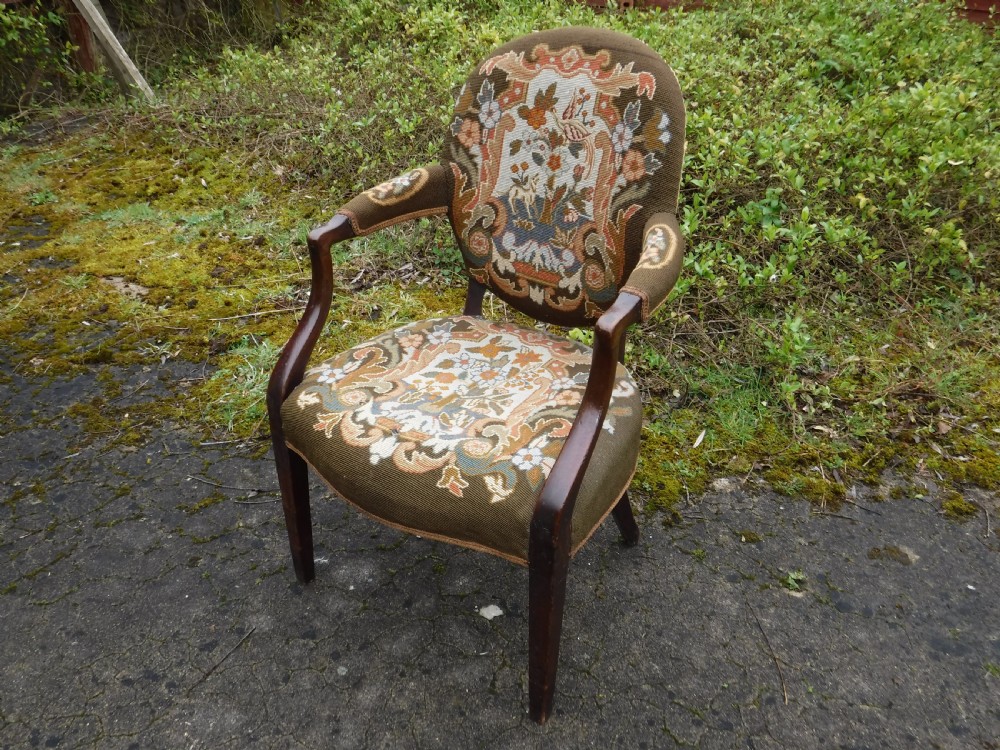 Mahogany desk armchair with needlework upholstery View VII