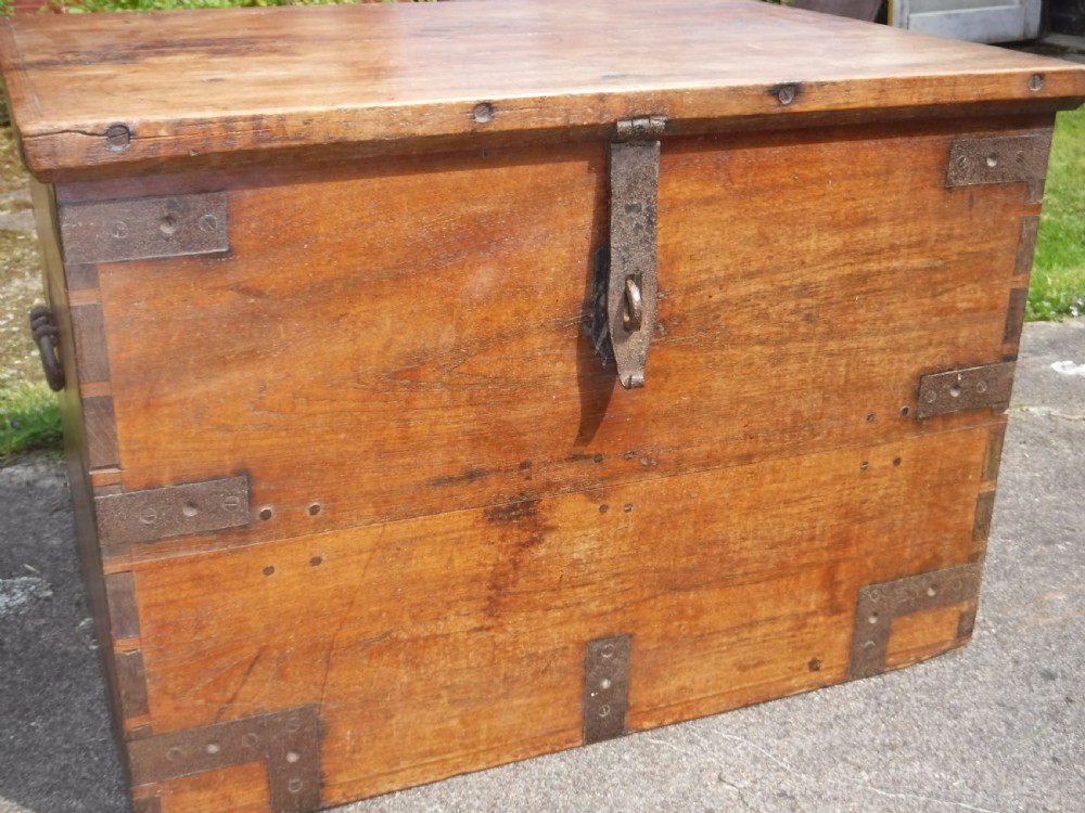 Good 19th century teak and iron bound chest