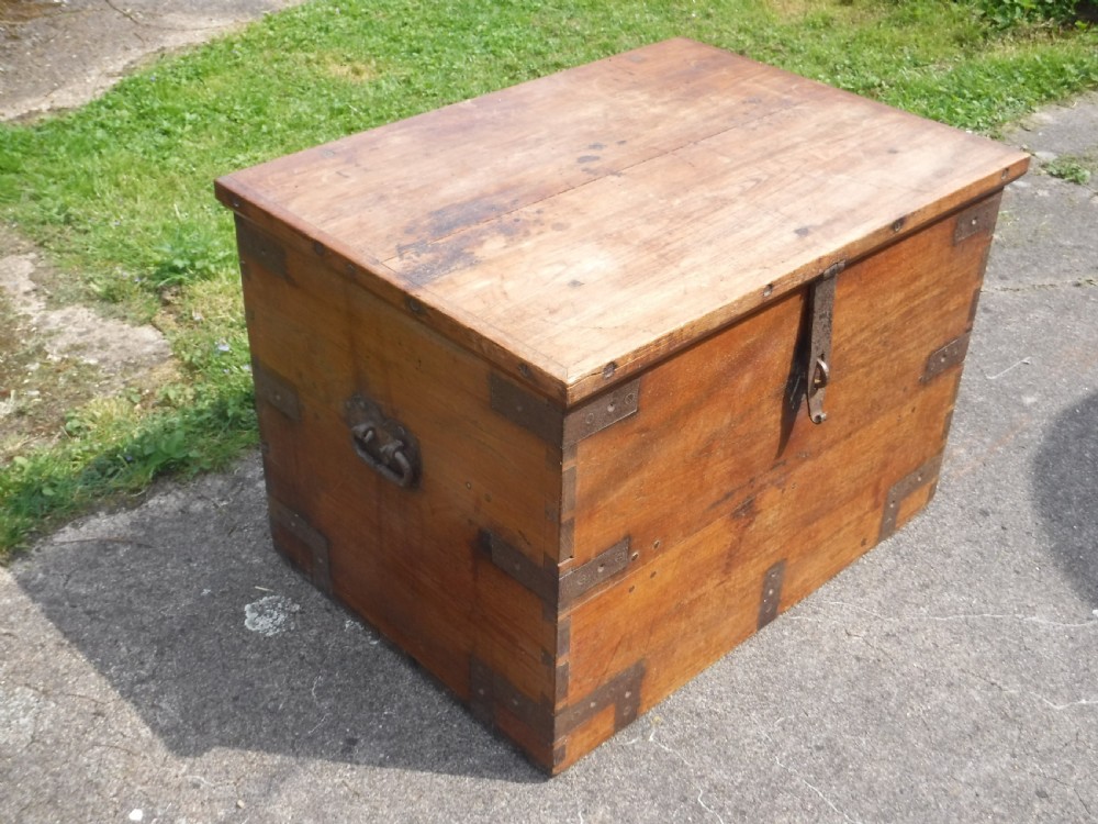 Good 19th century teak and iron bound chest View II