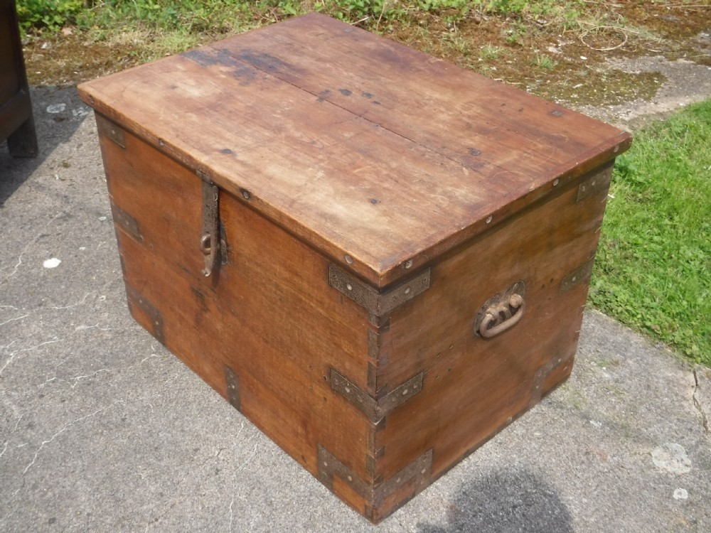 Good 19th century teak and iron bound chest View III