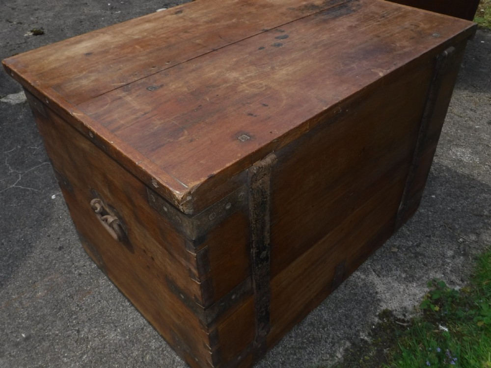 Good 19th century teak and iron bound chest View V
