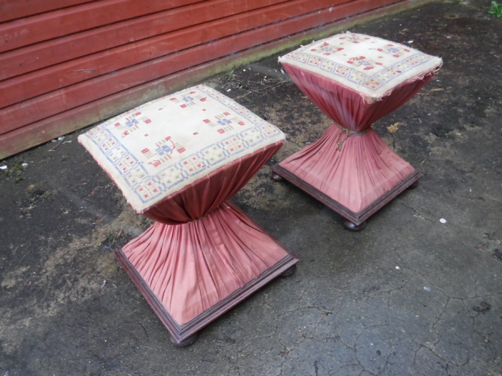 Pair of unusually  shaped early Victorian stools