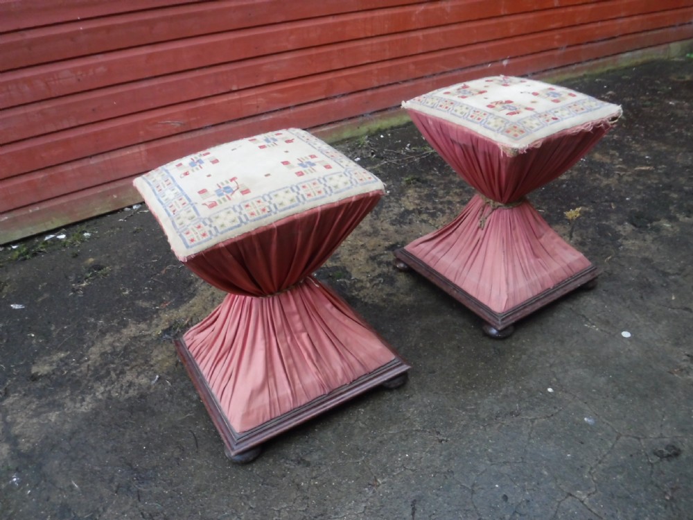 Pair of unusually  shaped early Victorian stools View IV