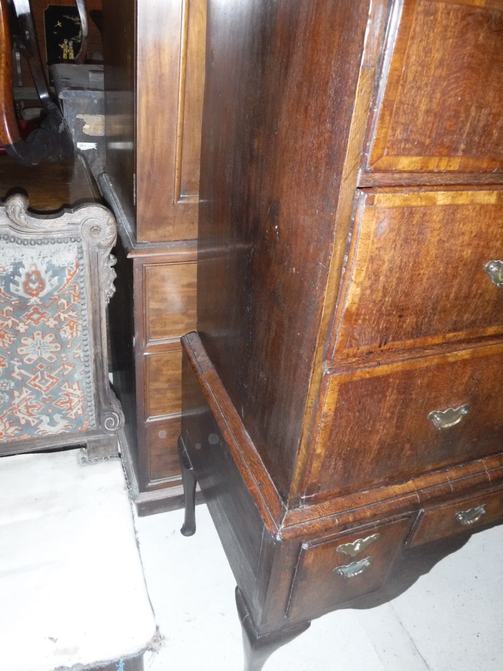 Early 18th century oak and banded chest on stand View V