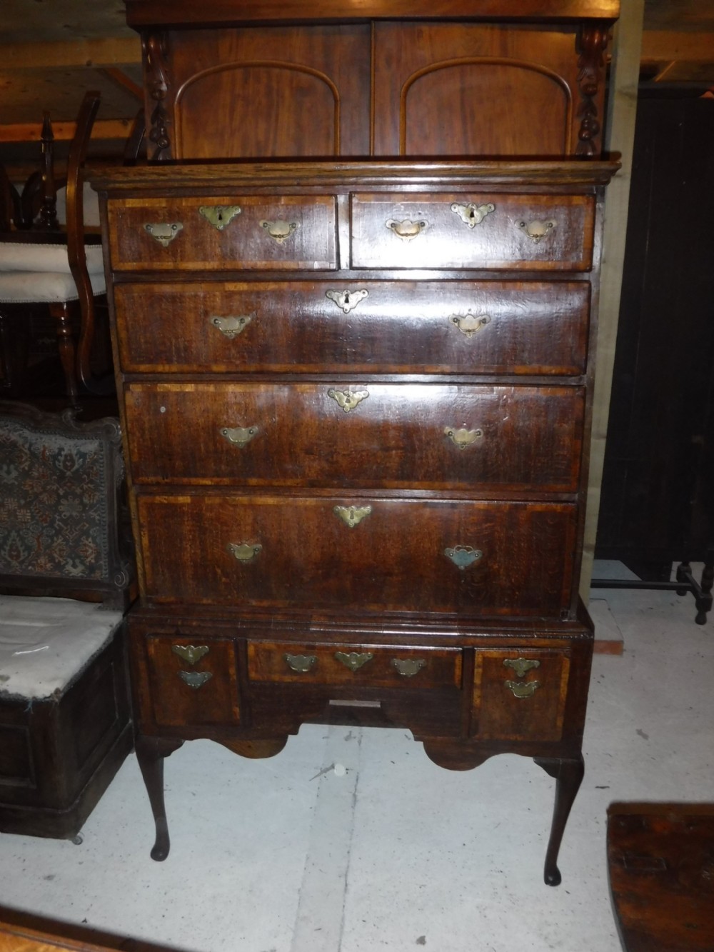 Early 18th century oak and banded chest on stand View VI