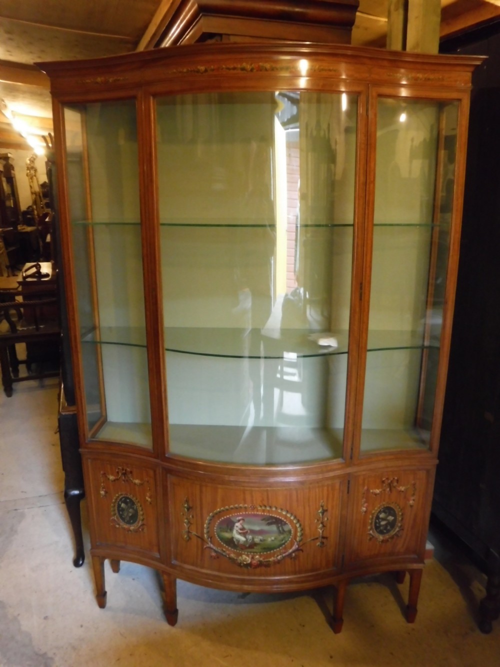 Good quality Edwardian painted satinwood display cabinet View II