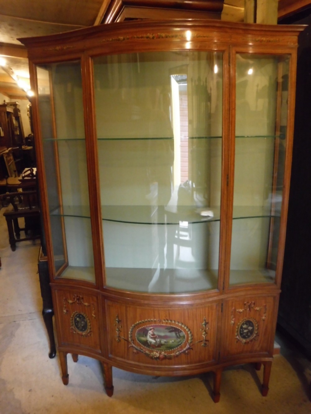 Good quality Edwardian painted satinwood display cabinet View VII