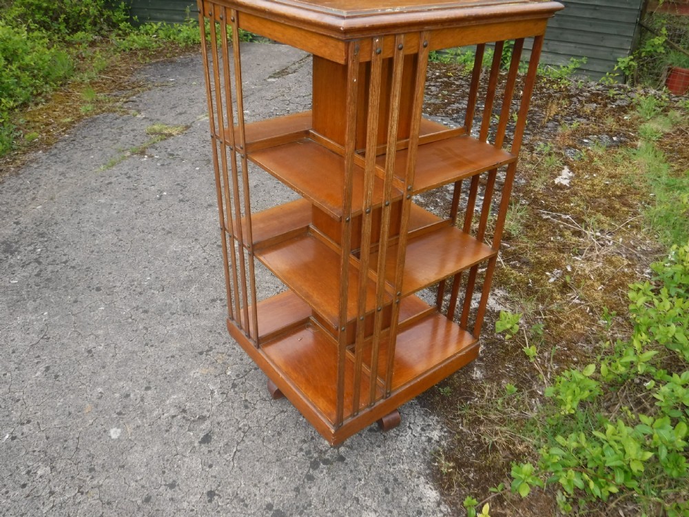 Late Victorian 0ak 4 tier revolving bookcase View III