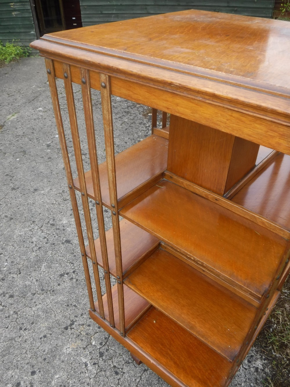 Late Victorian 0ak 4 tier revolving bookcase View IV