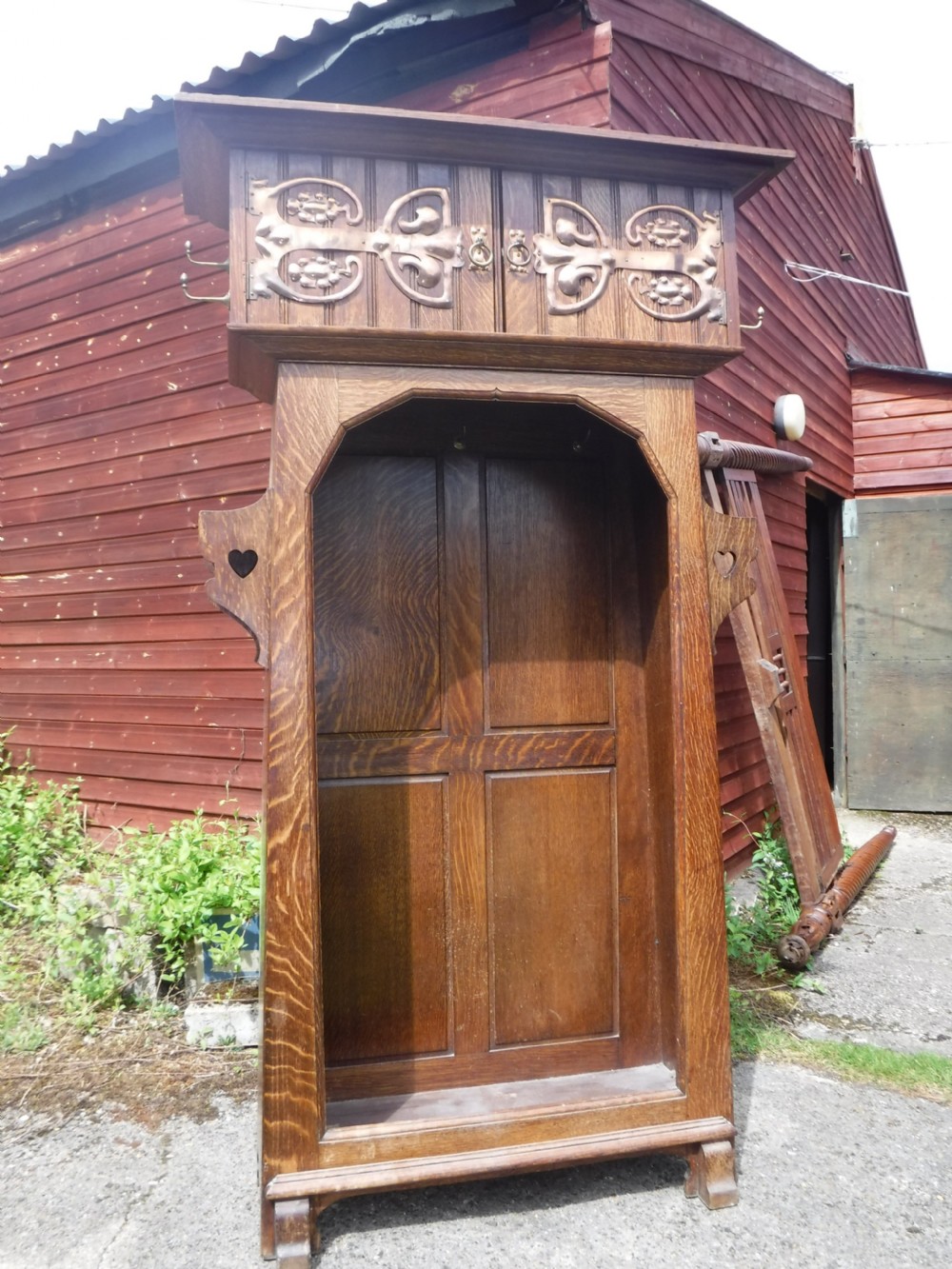 Oak Arts and Crafts hall wardrobe View II