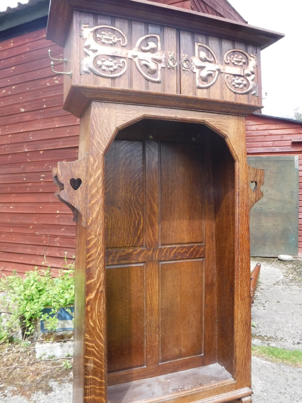 Oak Arts and Crafts hall wardrobe View X