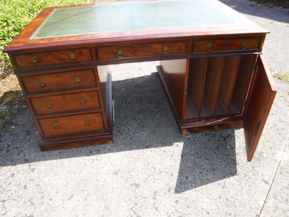 Mid 19th century mahogany double pedestal partners desk. View V