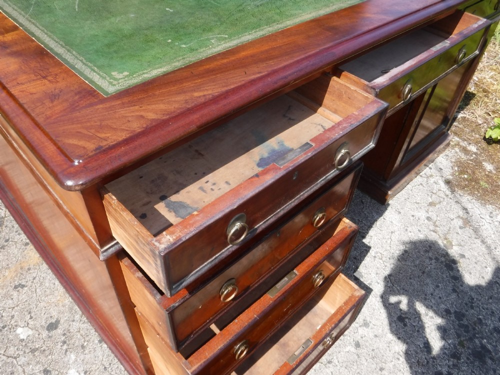 Mid 19th century mahogany double pedestal partners desk. View X