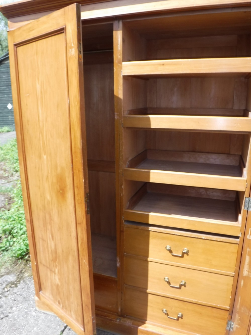 Useful Victorian 2 part Golden pine wardrobe View III