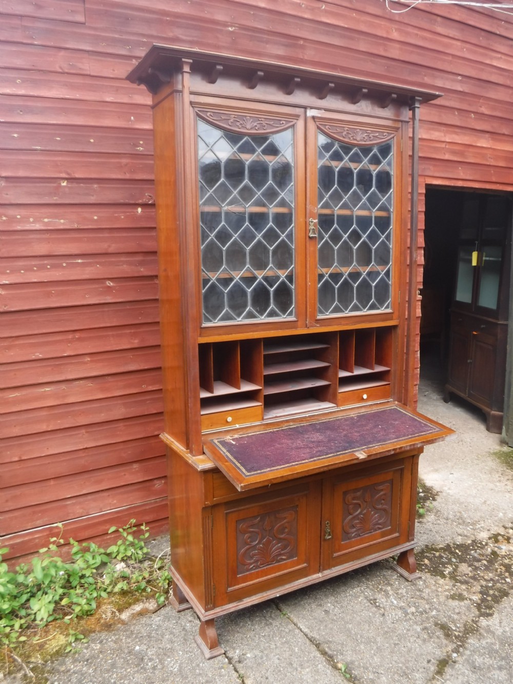 Late Victorian walnut bureau bookcase View III