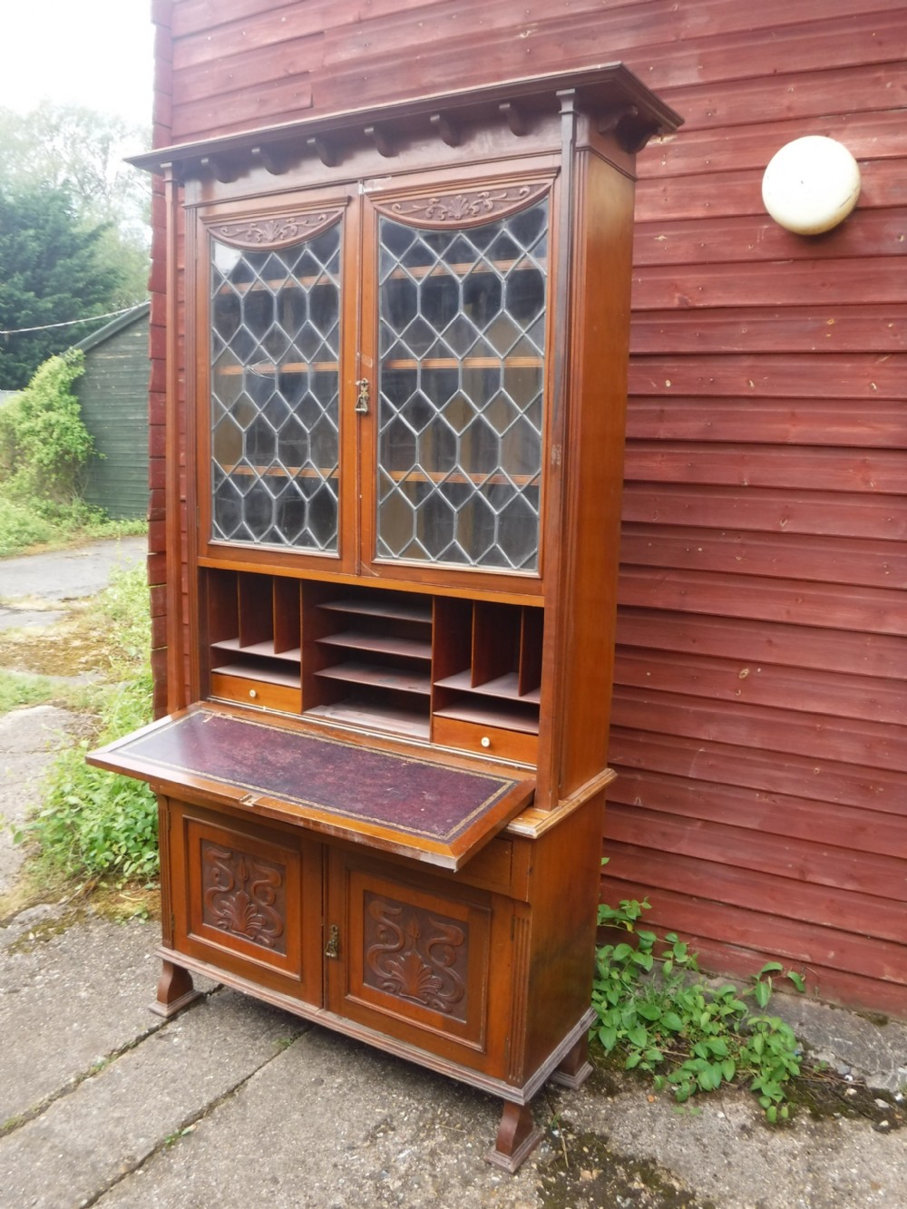 Late Victorian walnut bureau bookcase View IV