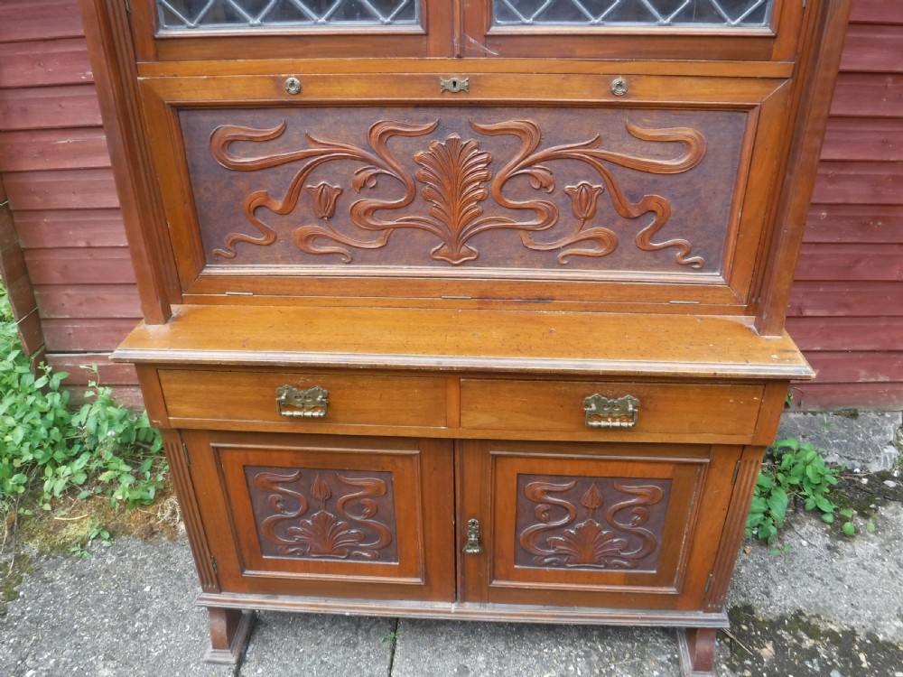 Late Victorian walnut bureau bookcase View VI