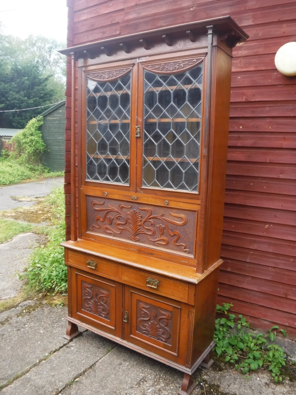 Late Victorian walnut bureau bookcase View VIII