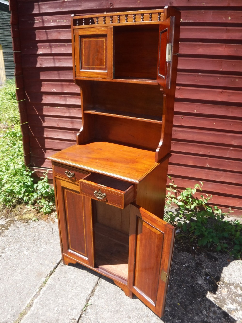 Neat and useful inlaid Edwardian side cabinet. View V