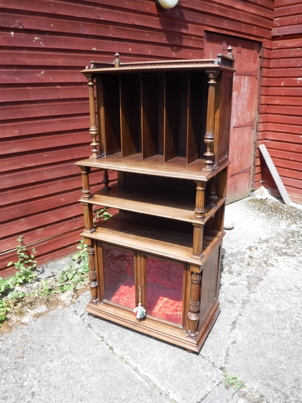 Practical late Victorian walnut side cabinet View II