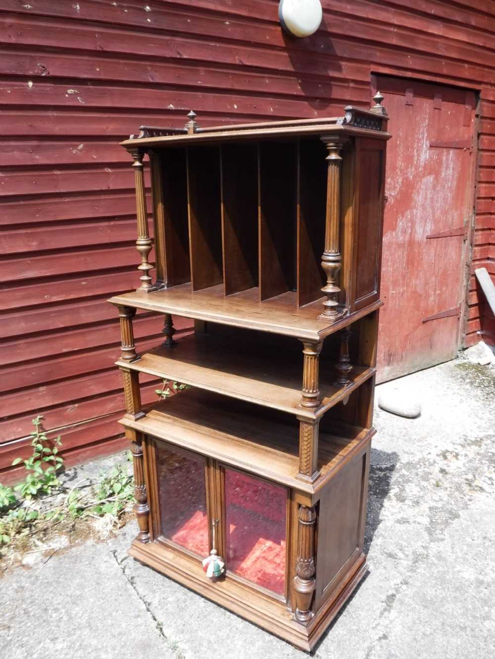 Practical late Victorian walnut side cabinet View III