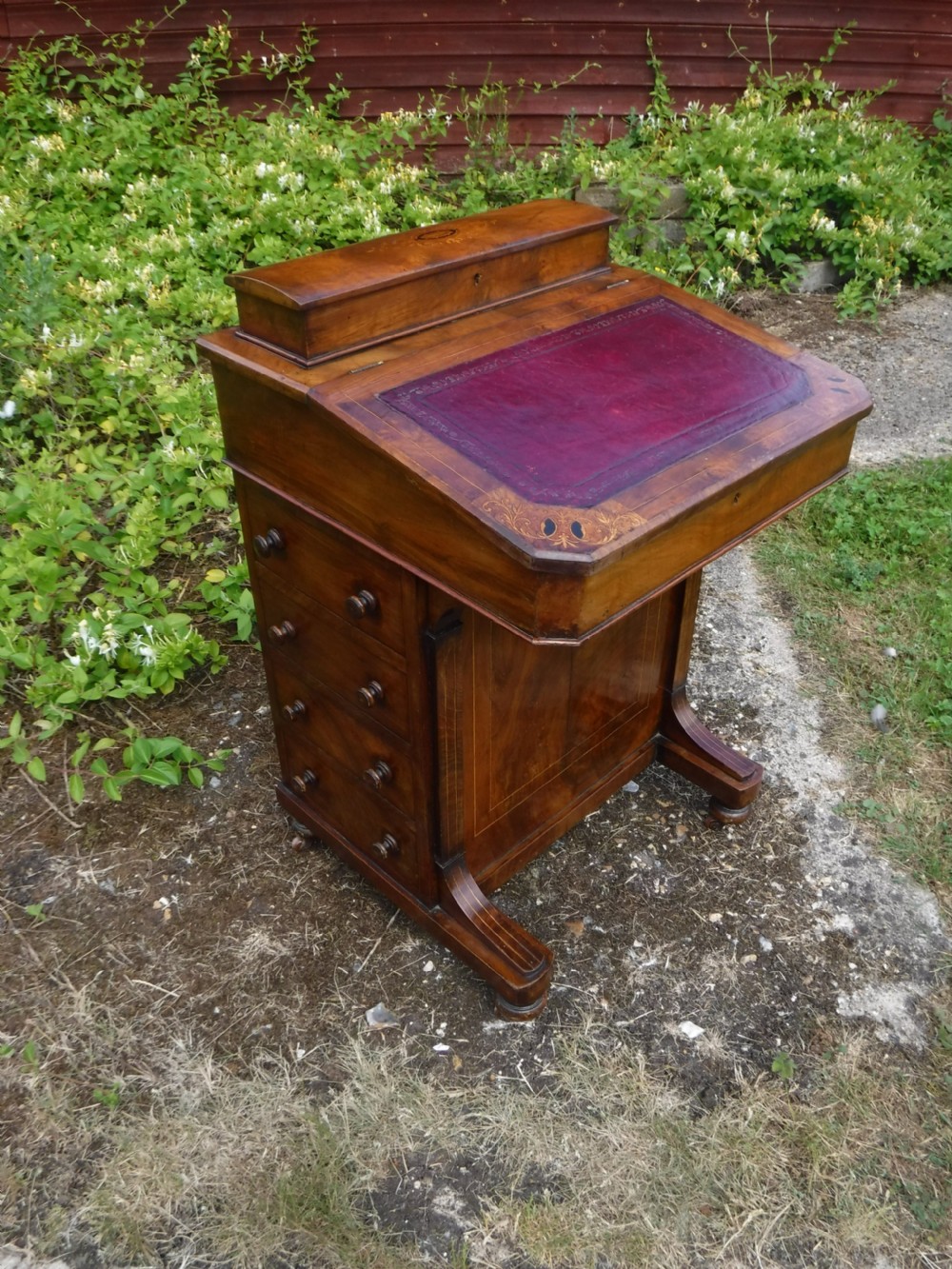 Victorian inlaid walnut 4 drawer davenport writing desk View III