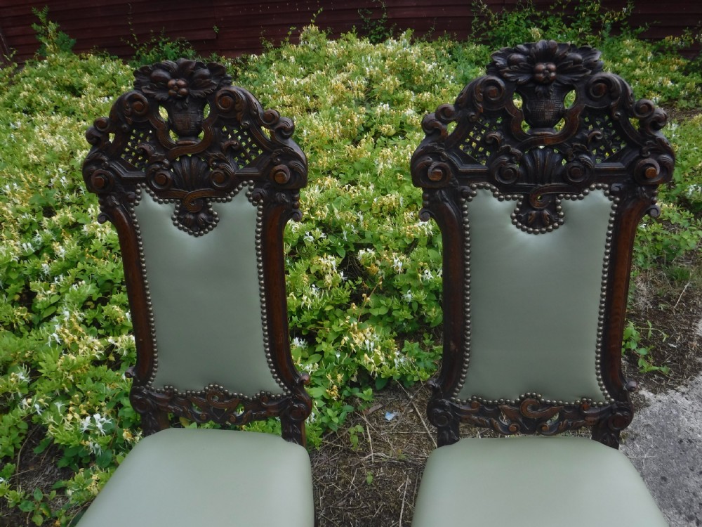 Good pair of 19th century carved oak hall chairs View II