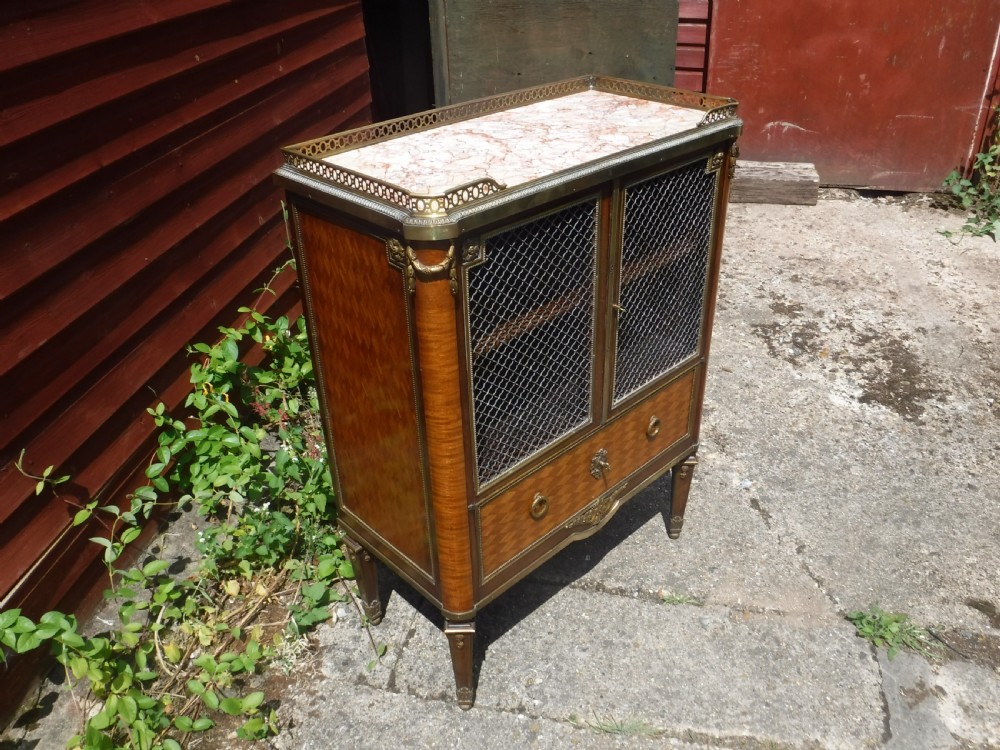Early 20th century marble top gilt mteal mounted side cabinet View II