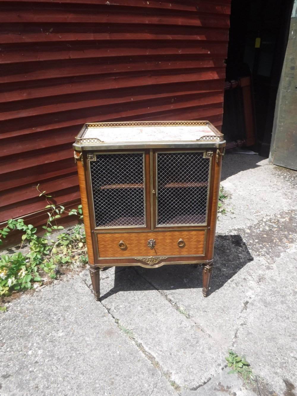 Early 20th century marble top gilt mteal mounted side cabinet View III