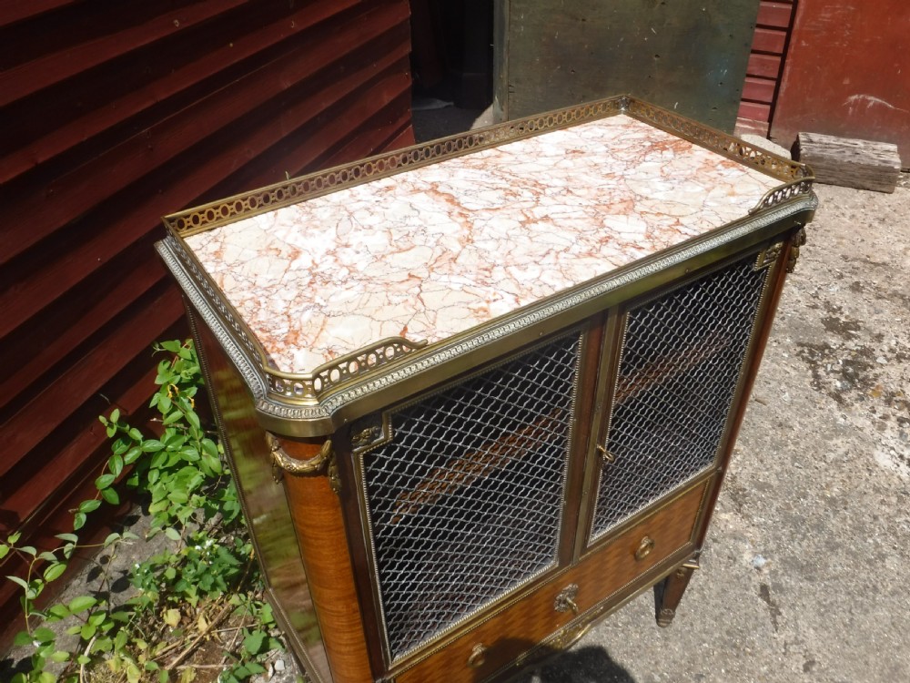 Early 20th century marble top gilt mteal mounted side cabinet View V