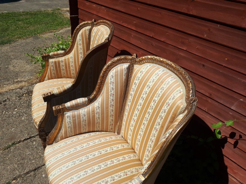 Pair of gilt carved framed armchairs View III