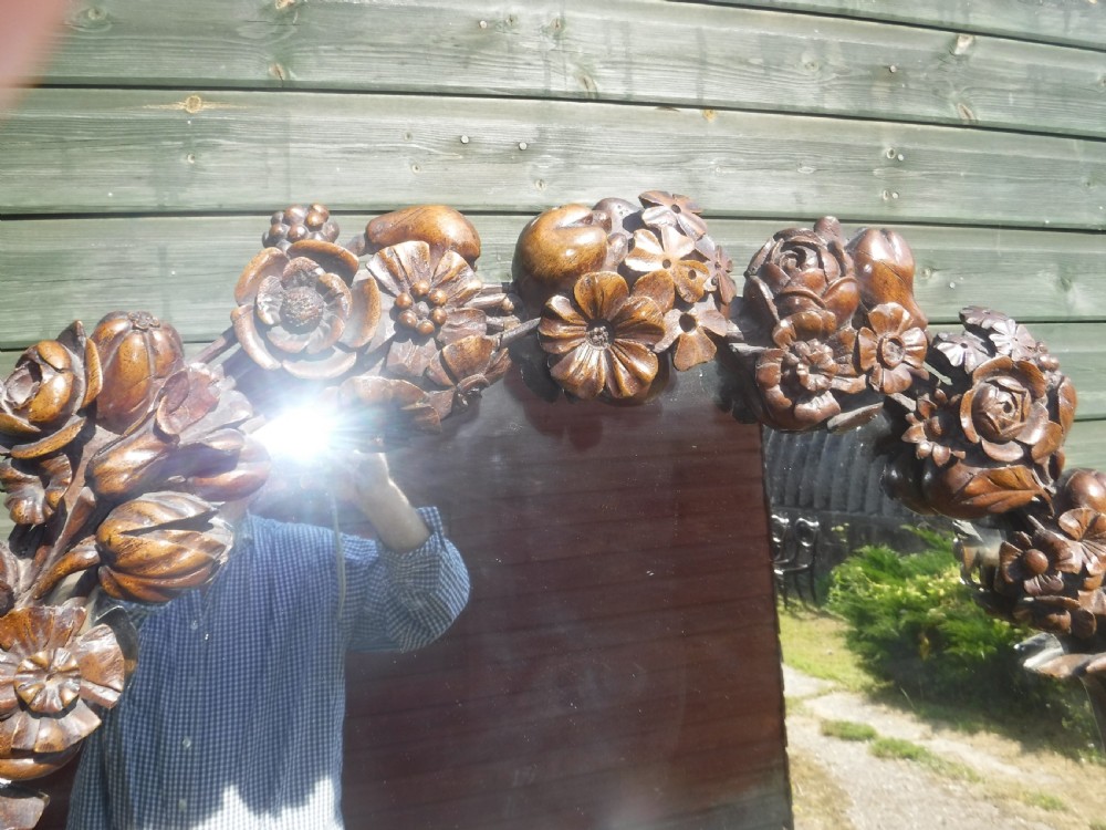 Lovely and unusual neat carved oak mirror backed side cabinet View IV