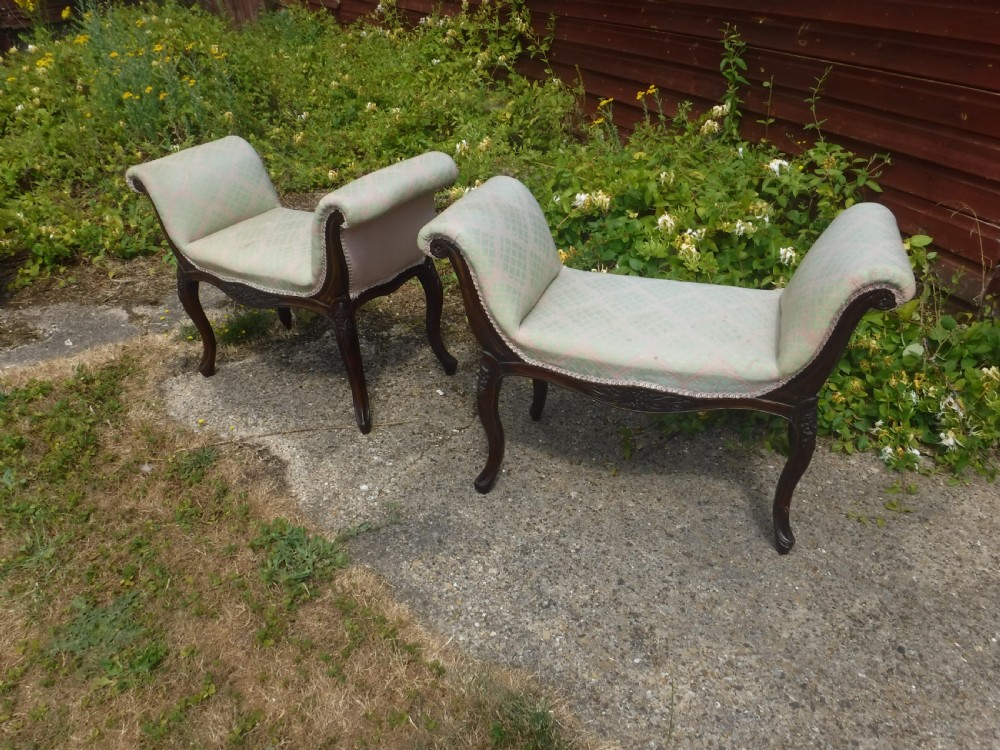 Pair of early 20th century mahogany frame window seats View II