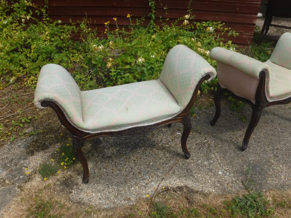Pair of early 20th century mahogany frame window seats View IV