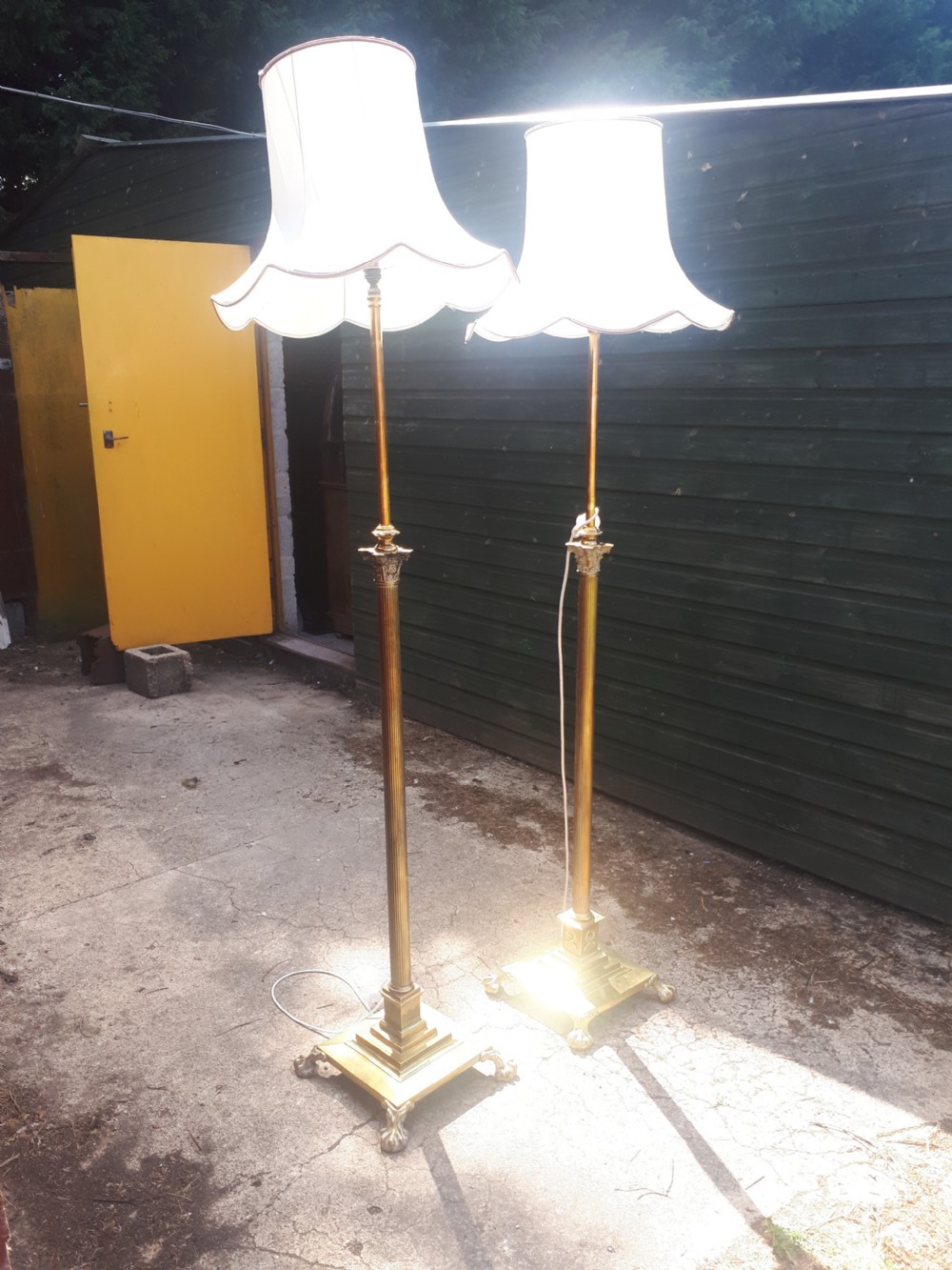Matched pair of brass lamp standards View II