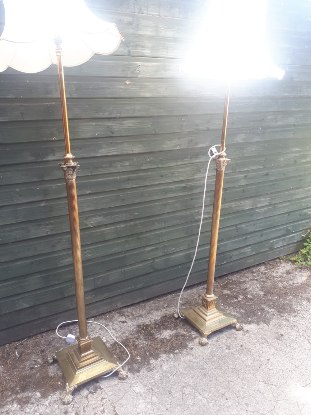 Matched pair of brass lamp standards View III
