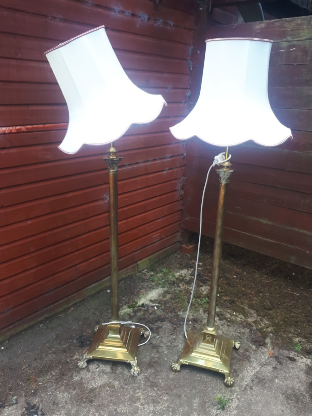 Matched pair of brass lamp standards View IV