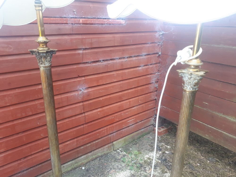 Matched pair of brass lamp standards View V