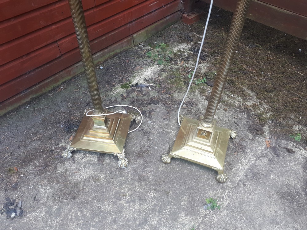 Matched pair of brass lamp standards View VI