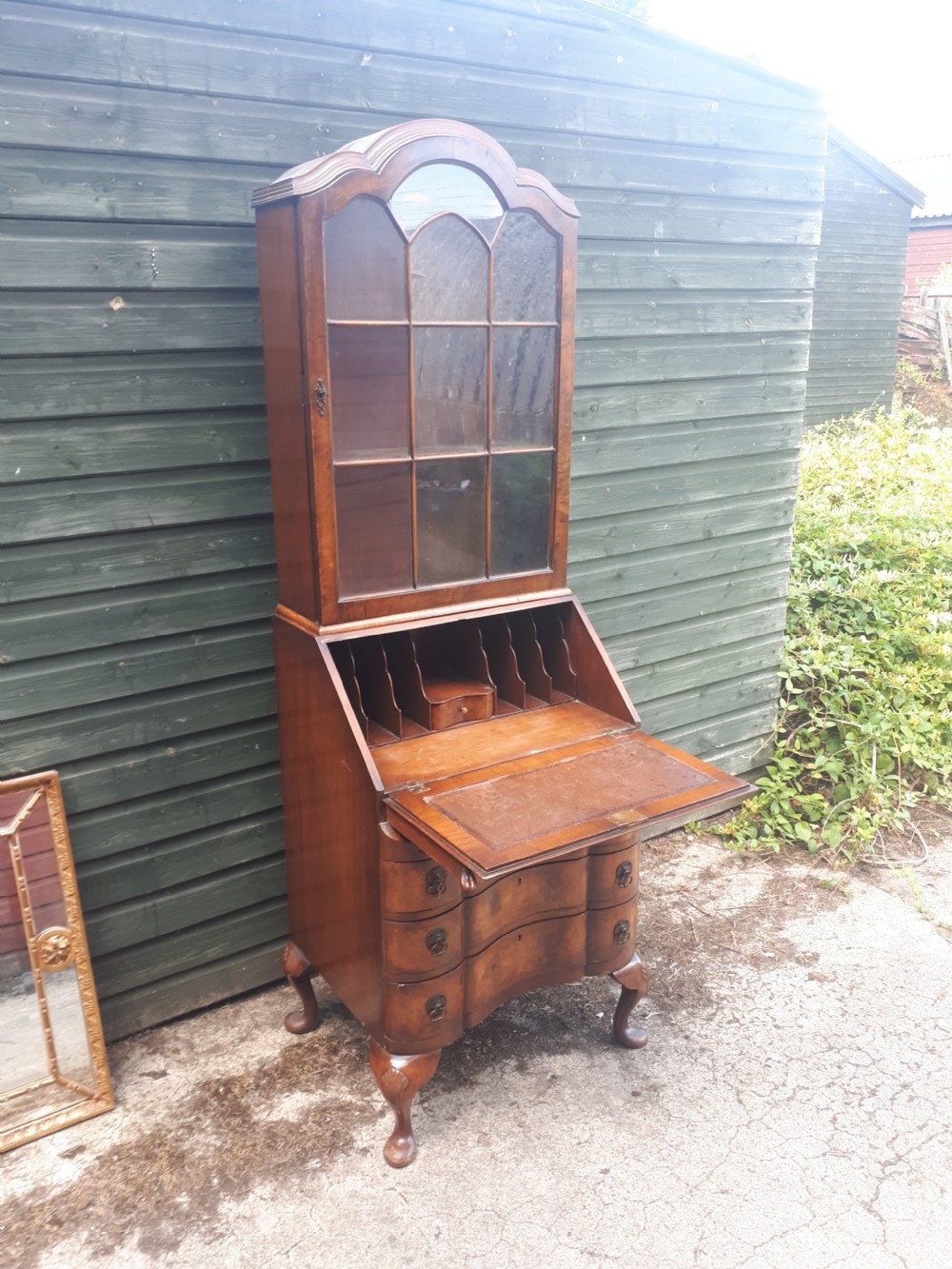 Small early 20th century walnut bureau bookcase View II