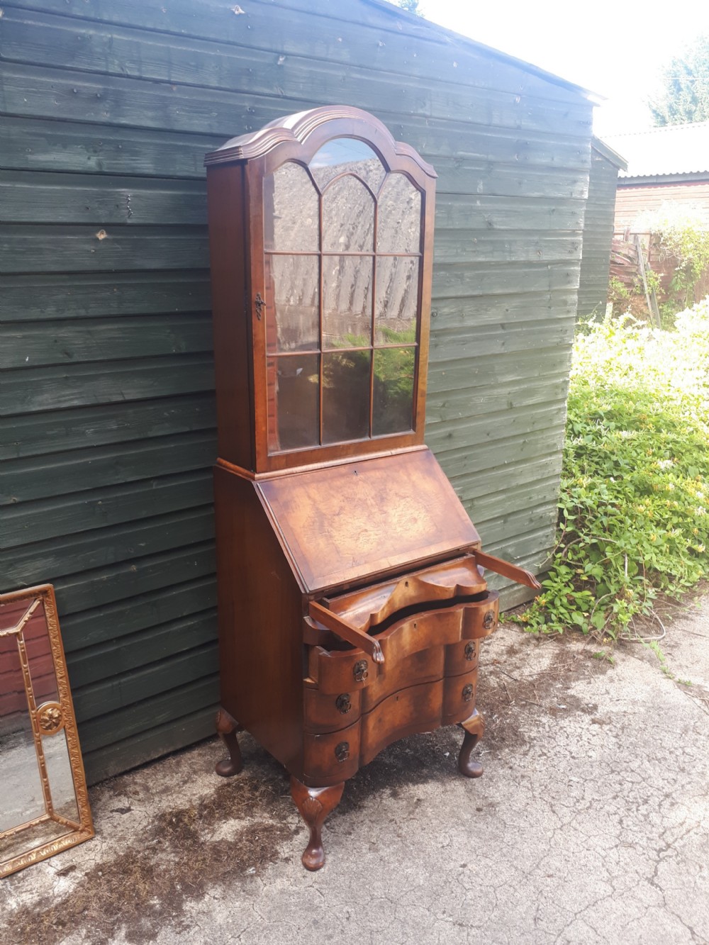 Small early 20th century walnut bureau bookcase View III
