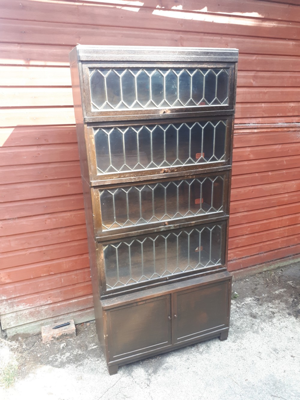 Oak leaded glazed 5 tier globe wernicke bookcase cabinet