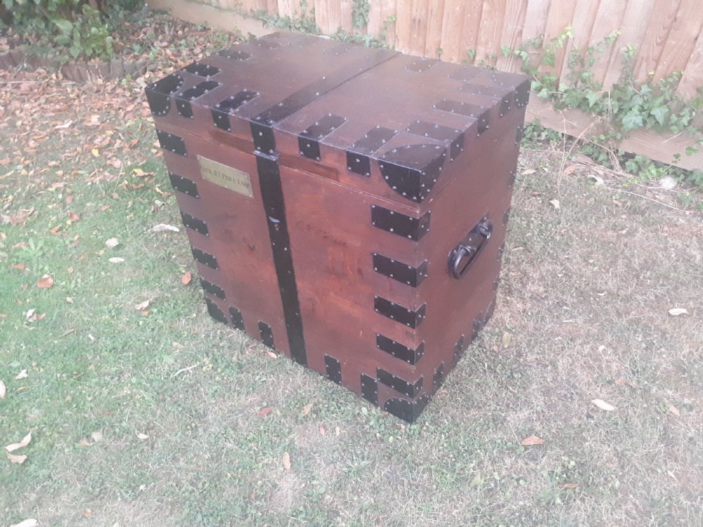 19th century oak metal bound silver chest View II
