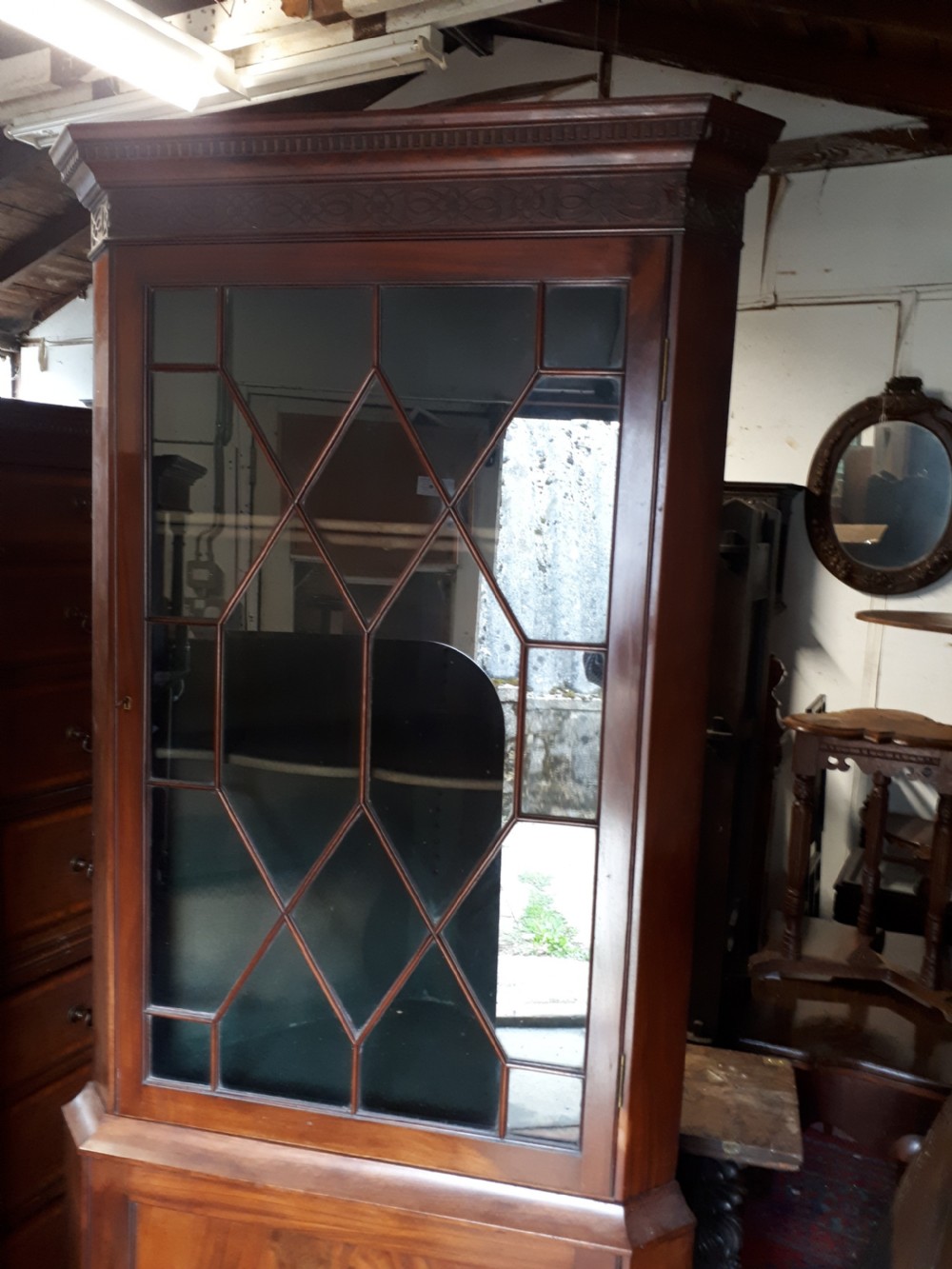 Edwardian mahogany 2 part corner cabinet View III
