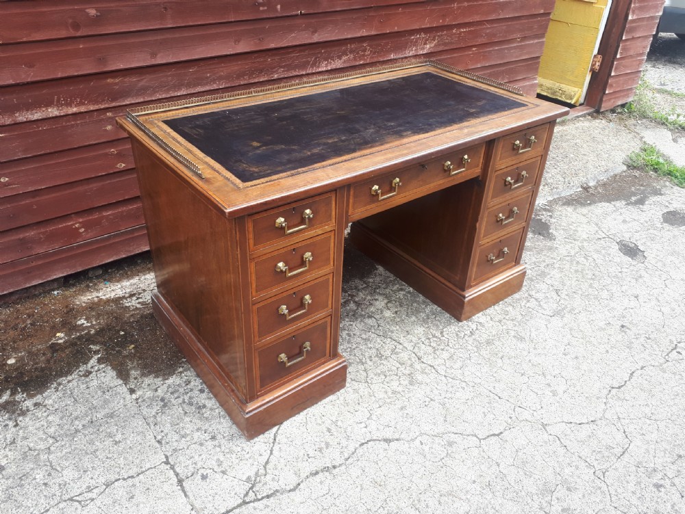 Edwardian inlaid mahogany kneehole desk View II
