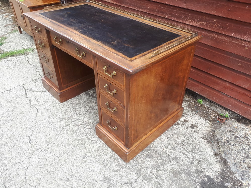 Edwardian inlaid mahogany kneehole desk View III