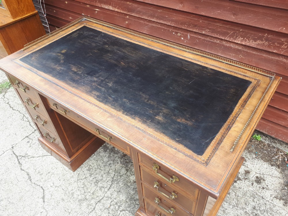 Edwardian inlaid mahogany kneehole desk View VI